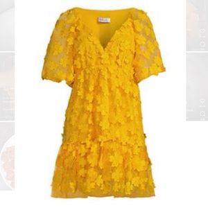 Lola 3D Lace Puff-Sleeve Minidress - Yellow